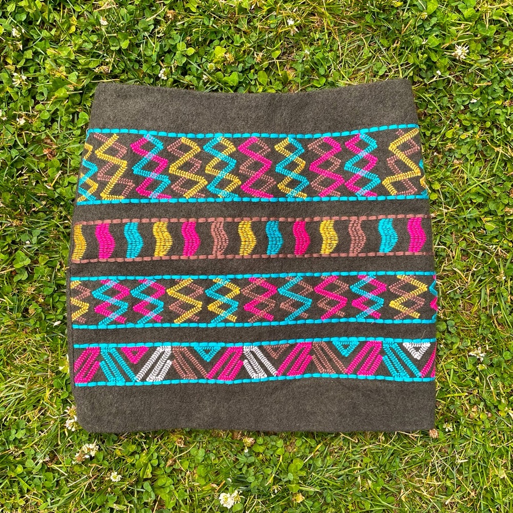 Cross-stitched Multi-color Cache Wool Skirt